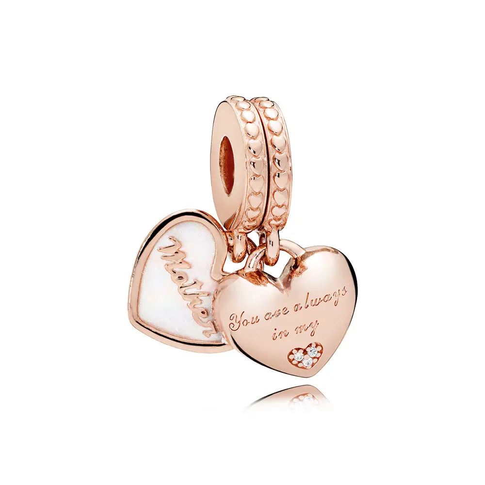 

925 Sterling Silver DIY Jewelry Mother Daughter Hearts Dangle Charm fit Pandora Bracelet Bangle Rose Gold Color Bead