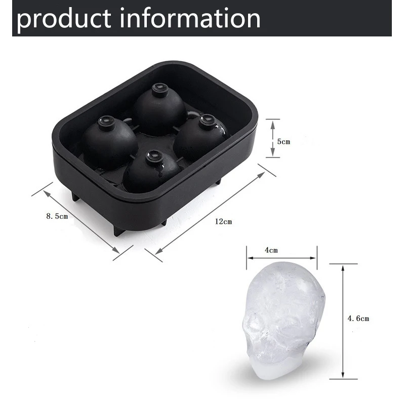 Food Silicone Ice Cube Skull Mold Whiskey Drink Ice Ball Maker Tray 4 in 1 ice cube mold