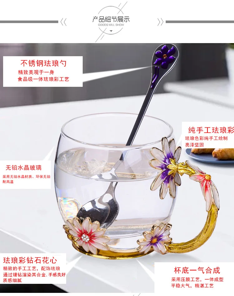 Шт. 1 шт. креативные винтажные эмалированные стеклянные чашки Хризантема рукоятка кофейная кружка
