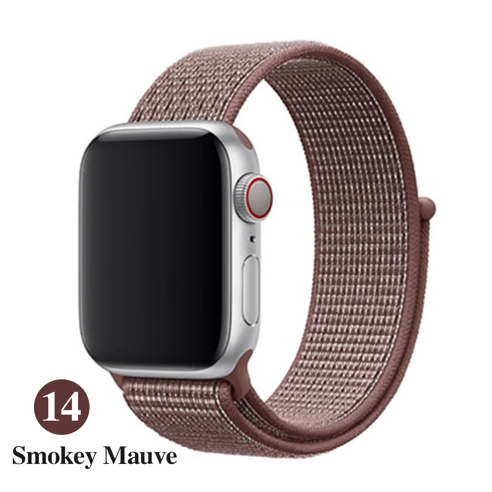 Нейлоновый спортивный бесшовный ремешок для наручных часов Apple Watch, ремешок 42 мм, длина-44 мм, 40 мм, 38 мм, для iWatch, версия 5/4/3/2/1 браслет, ремешок на запястье для наручных часов аксессуары - Цвет ремешка: SMOKEY MAUVE