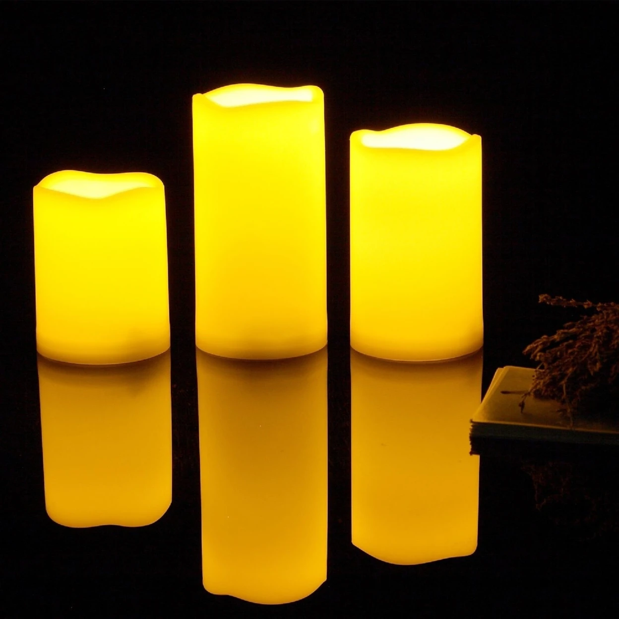 3 PCS Outdoor Flameless Candles with Timer, Realistic Flickering LED Pillar Candles, Weatherproof Battery Operated Candles (1)