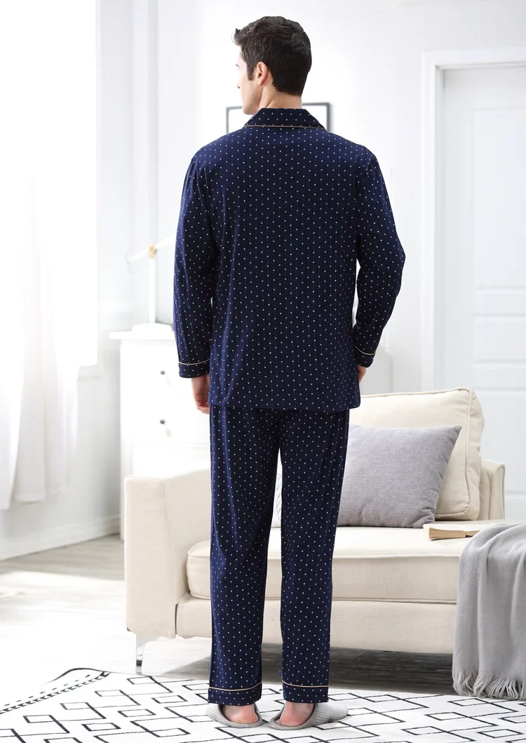 CherLemon 100% Премиум хлопок с длинным рукавом пижамы мужские Демисезонный Классический горошек пижамные комплекты мужской пижамы темно-M-4XL