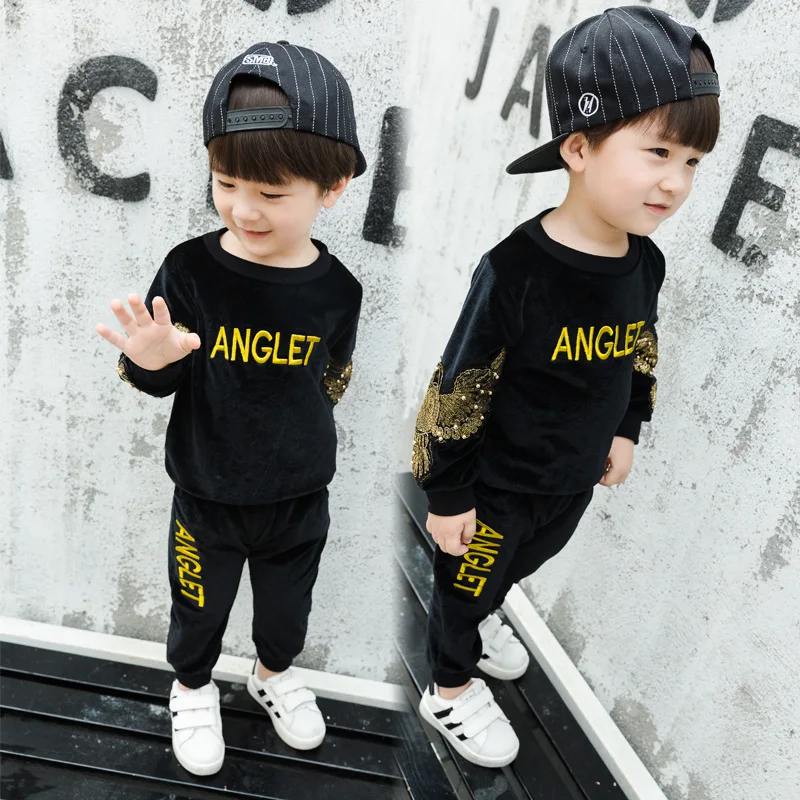 

Best Selling Children's Clothing Winter Explosion Models Boys Long-Sleeved Casual Gold Velvet Suit Cartoon Thickening Clothing