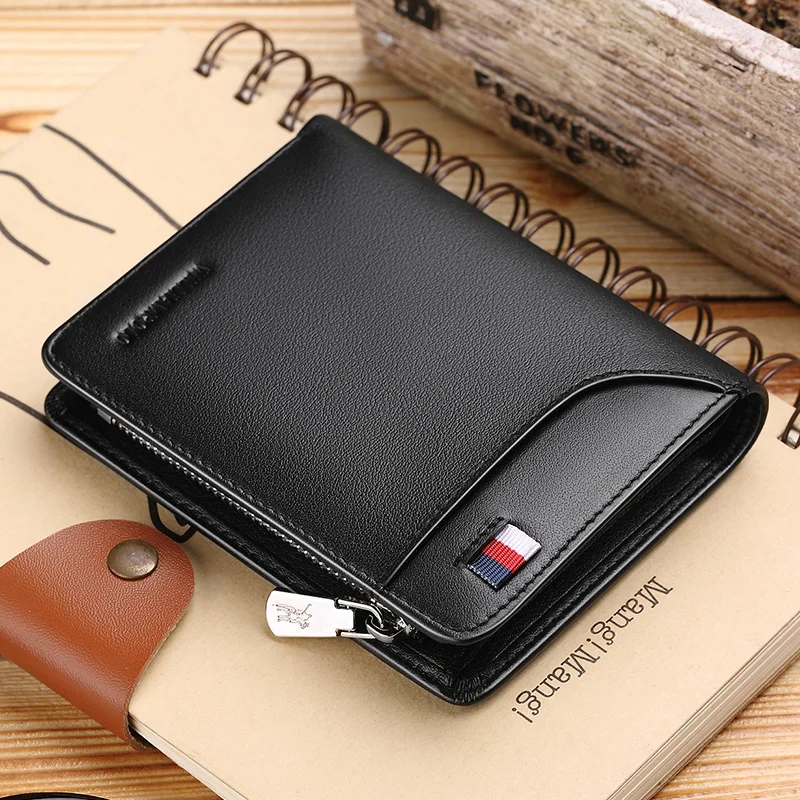 

WILLIAMPOLO Genuine Leather Wallet Men Wallet Card Holder Business Men Short small Wallets Zipper Luxury purse 100% Cowhide