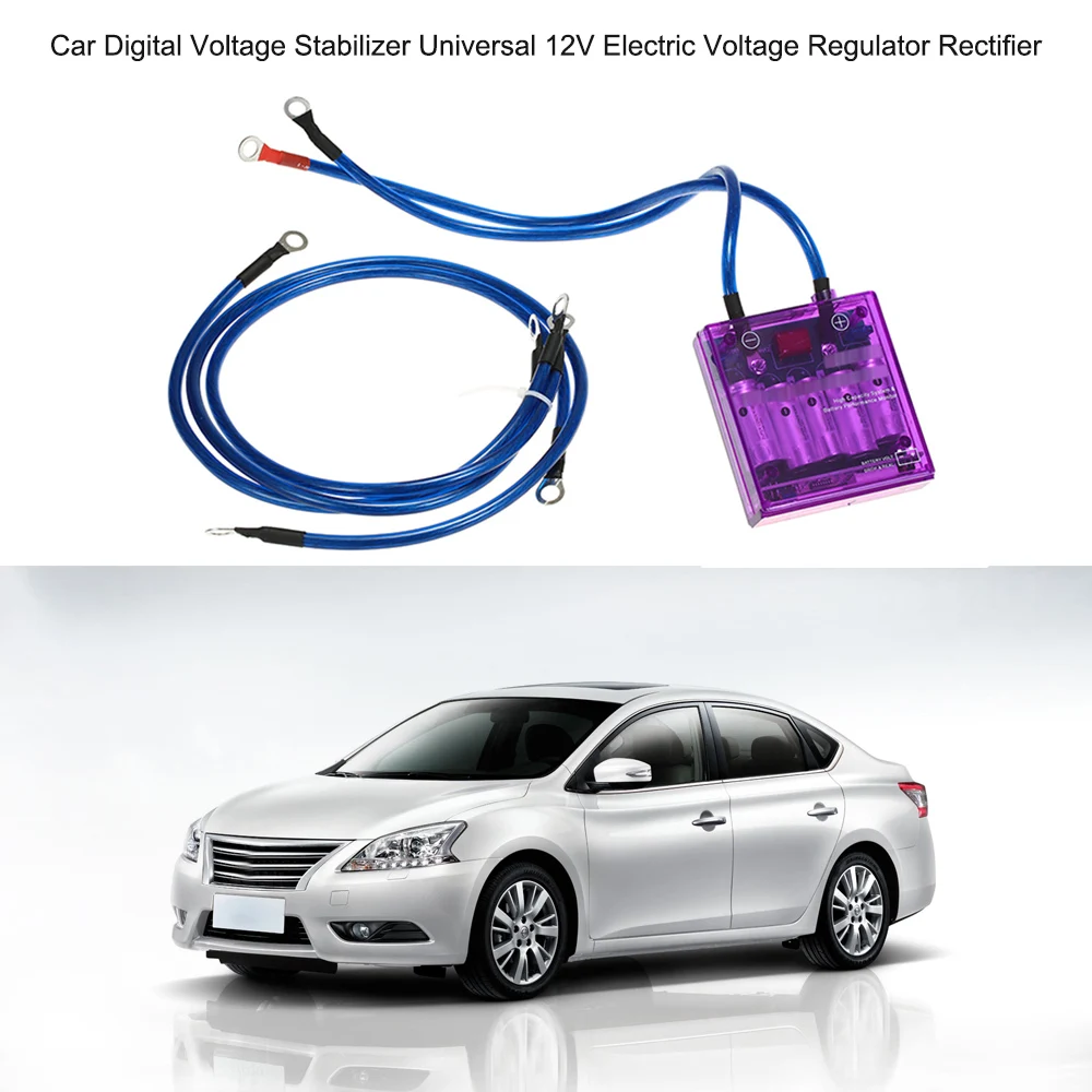 

Universal Car Digital Voltage Stabilizer 12V Electric Voltage Regulator Rectifier with Earth Ground Cables Mounting Hardware Kit