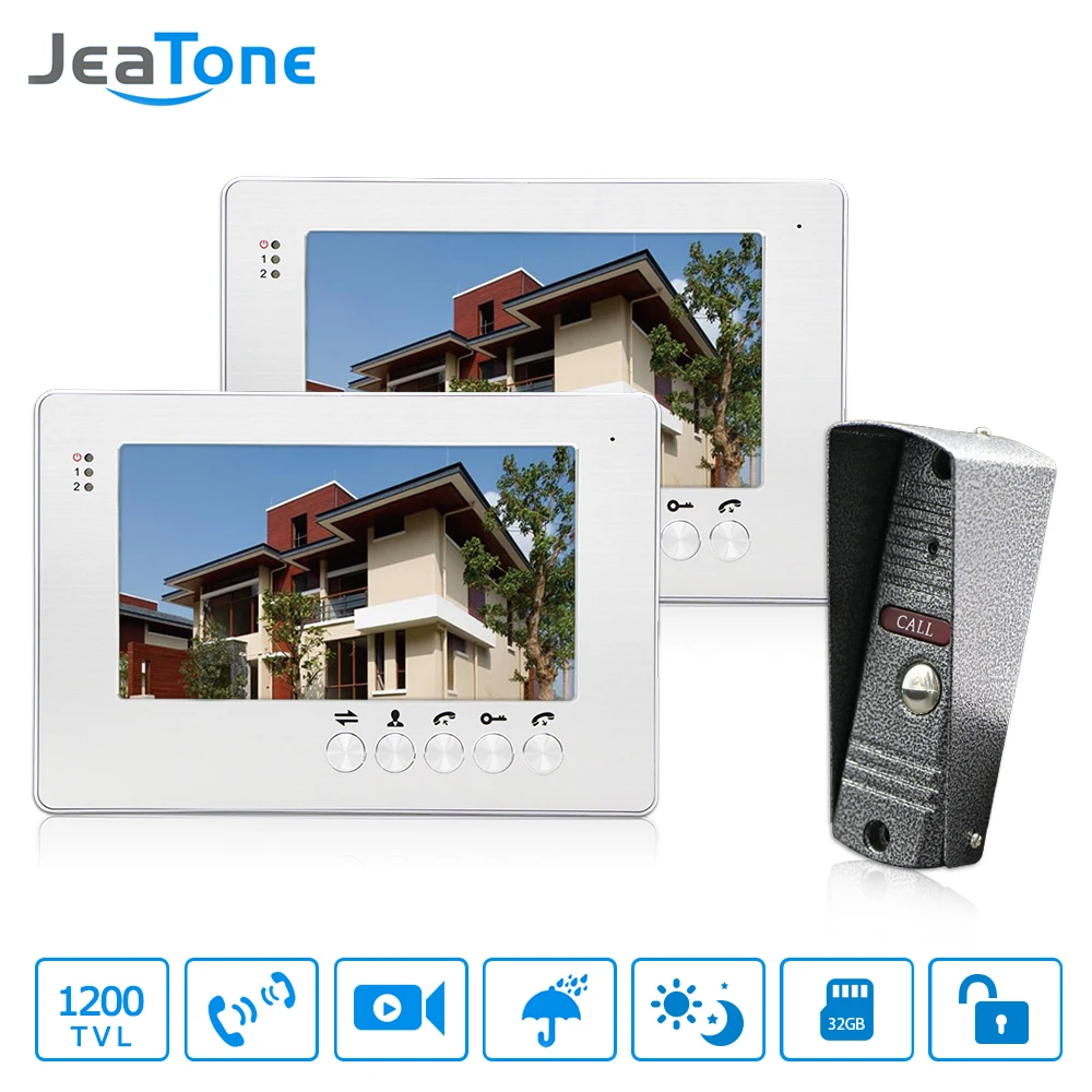 

JeaTone 7" LCD Monitor Speakerphone intercom Color Video Door Phone Doorbell Access Control System IR Camera Home Security