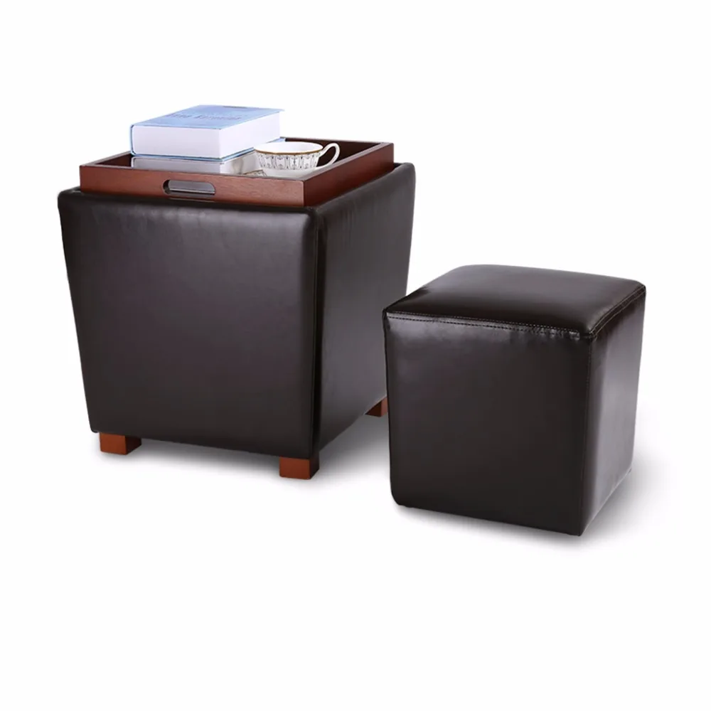Langria 2 Piece Nesting Faux Leather Ottoman Set With Legs And Flip Over Tray Top For Storage Coffee Table Foot Rest Stool Seat Coffee Table Set Nest Coffee Tablescoffee Table With Stools Aliexpress