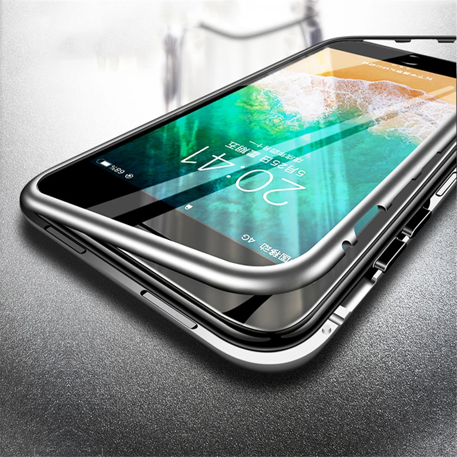 

Magnetic Adsorption Phone Case for iPhone X XR XS Max Protector Bumper Frame Back Shell for Apple 8 7 6 6s Plus Glass Case Shell