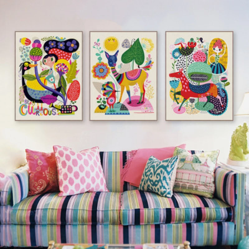 

Hand Painted Fresh Cute Animal Sheep Moose Horse Sheep Canvas Prints Posters No Frame Wall Pictures For Children Room Home Decor