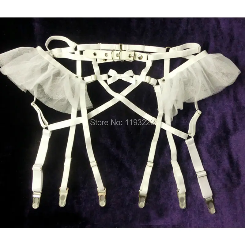 Cosplay Lolita Kawaii Handmade Sexy Harajuku Leather Elastic Garter Belts Chiffon Mesh Waist Garters Harness for Dress Costume