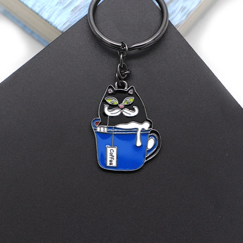 

Cartoon Animal Cute Keychains Metal Keyring Funny Coffee Cat Key Chain Enamel Bag Pendant Hanging Ornament Q1120