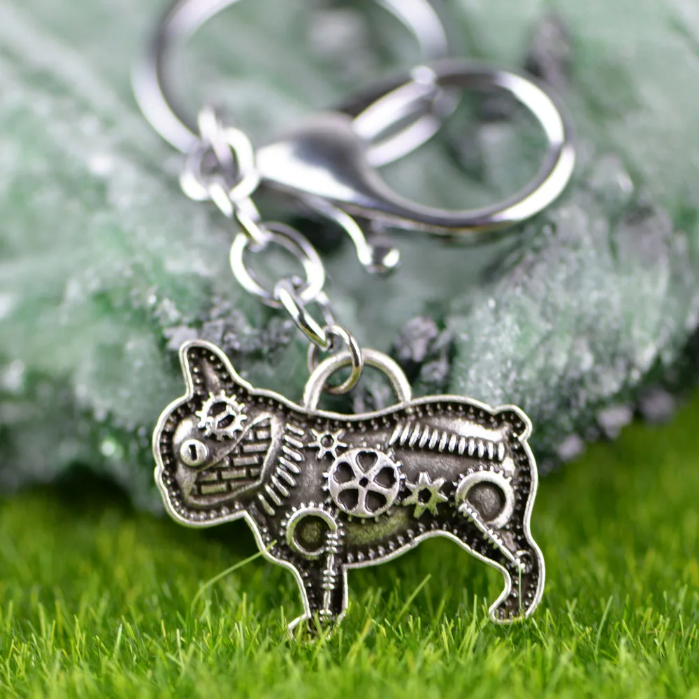 Вдохновленный французский брелок "Бульдог" собака держатель ключей в форме анти серебряный цвет морской Мемориал подарок llavero Прямая поставка A199