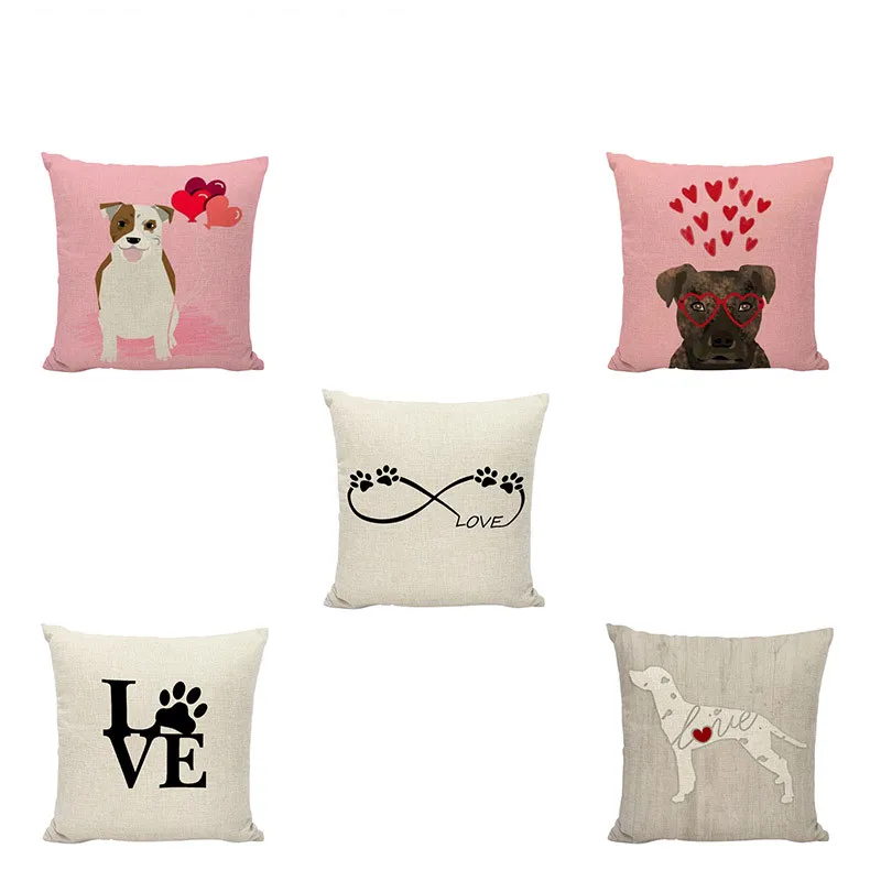 

Cute Puppy Pattern Cushion Cover Personality Letters Dog Claw Keji Warm Red Heart Simple And Beige Style Flax Home Decoration