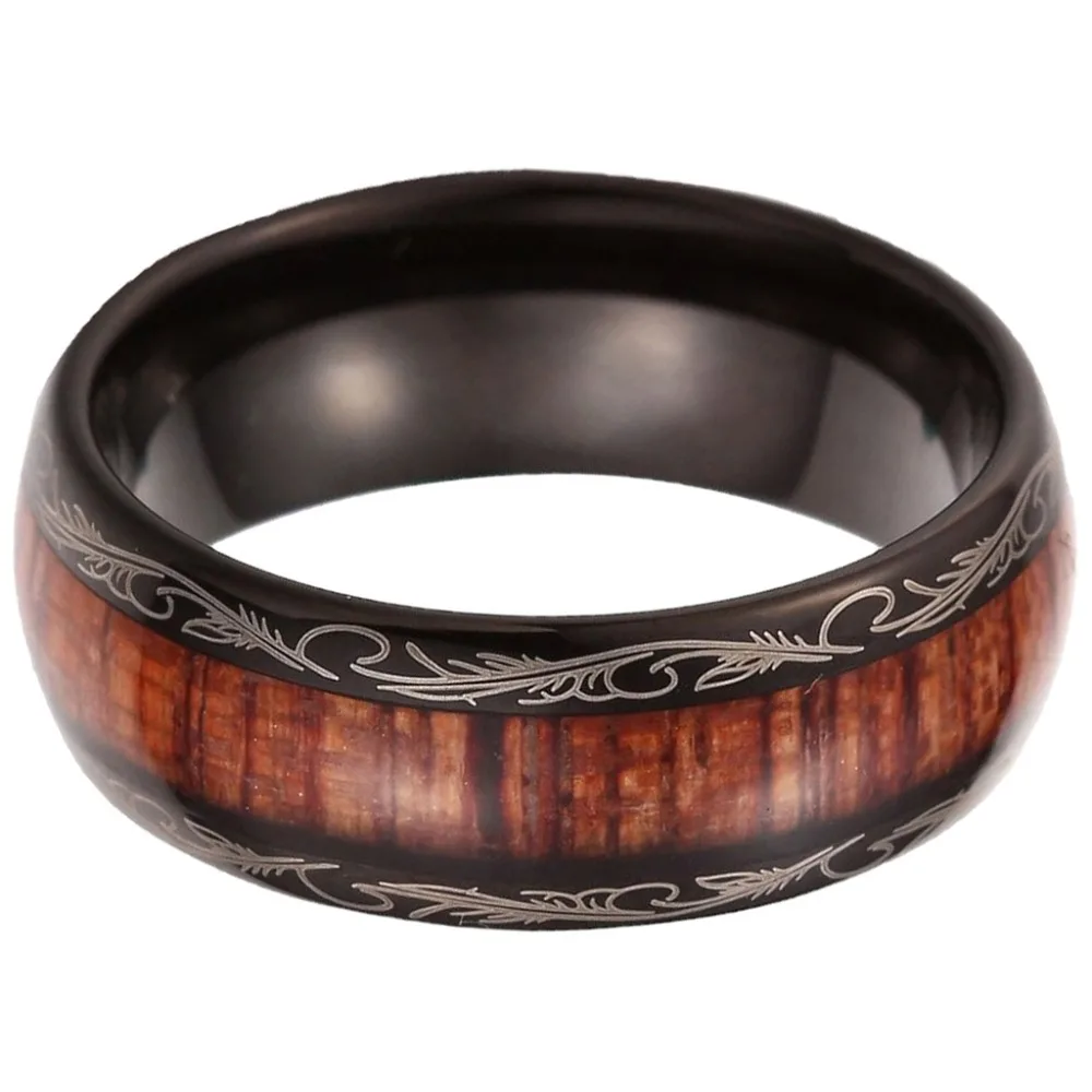 8 мм черное кольцо из карбида вольфрама Koa деревянная инкрустация куполом соответствующие обручальные кольца мужские ювелирные изделия
