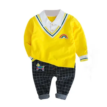 

Toddler Baby Boys Gentleman T-shirt Plaid Pants Trousers Outfits Children Clothing Sets 2PCS Tracksuit New Kids boys clothes Set