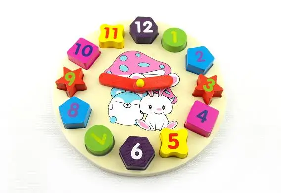 Exempt postage Multicolour cartoon rabbit digital clock shape blocks wooden toy