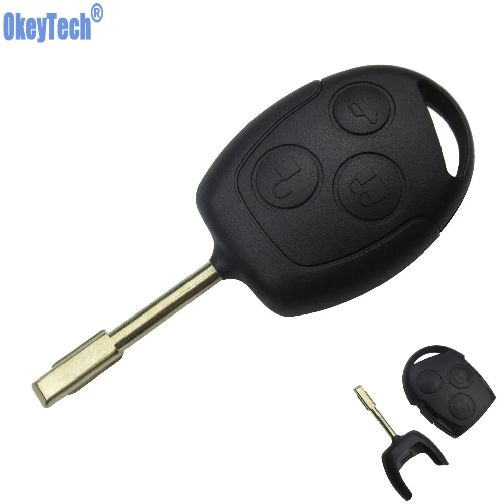 OkeyTech 3 Buttons Blade Uncut Remote Car Key Shell Case Fob Covers For Ford Focus Mondeo Festiva Fusion Suit Fiesta KA NO Logo