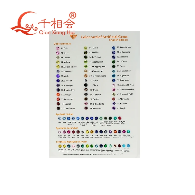 Cubic Zirconia corundum spinel nano loose stone color chart for english by qianxianghui Cubic Zirconia corundum spinel nano loose stone color chart for english by qianxianghui