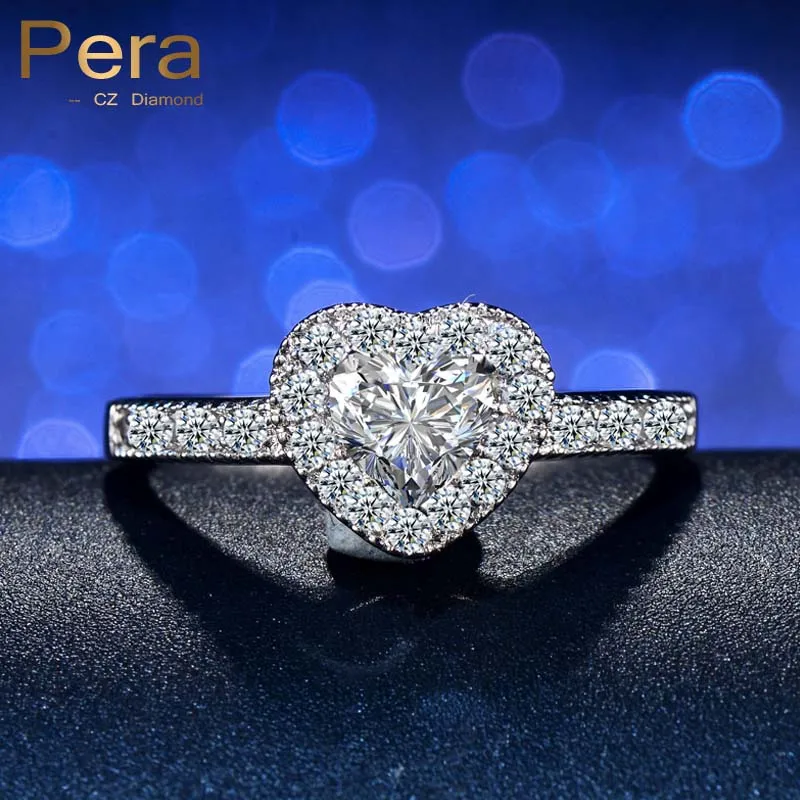 

Sparkling White Gold Color Big Heart Shape Full Cubic Zirconia Simulated Daimond Jewelry Women Wedding Ring For Brides R031