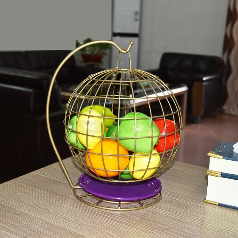 

Household Swing Basket Shape Fruit Plate Countertop Metal Fruit Basket Black Creative Style Tray Stand Storage Basket