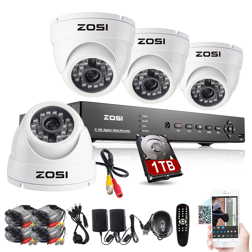 ZOSI 8CH HDMI 960H DVR 8 pcs 1000TVL IR Home Surveillance Security Cameras CCTV System with 1TB Hard Drive
