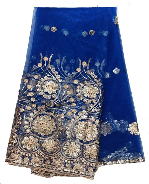 Последние фиолетовые африканские золотые блестки кружевной французский тюль кружевной ткани для свадебной вечеринки вышивка нигерийская кружевная ткань - Цвет: royal blue