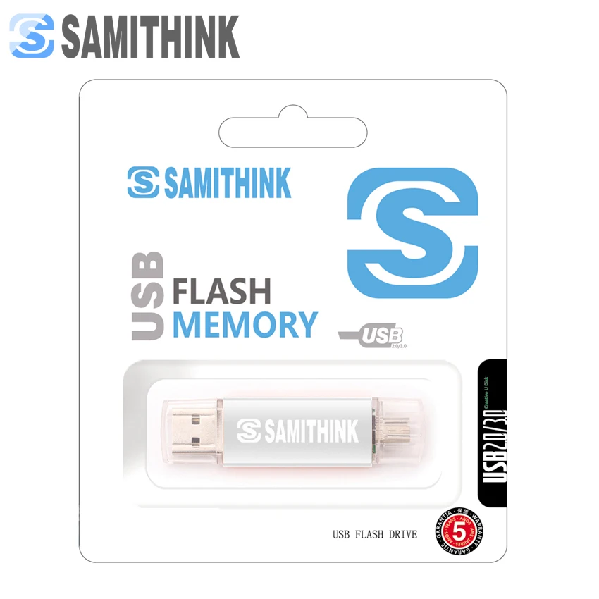 SAMITHINK OTG USB флэш-накопитель высокоскоростной USB 2,0 портативный флэш-накопитель для всех Android Мобильный USB флэш-диск 64 ГБ 32 ГБ 16 ГБ 8 ГБ 4 ГБ - Цвет: Серебристый