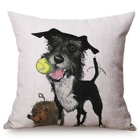 Pet Dog Animals Funny Style Cushion Cover Dachshund Schnauzer Dog Children Like Cotton Linen Sofa Decorative Throw Pillow Case M110-4