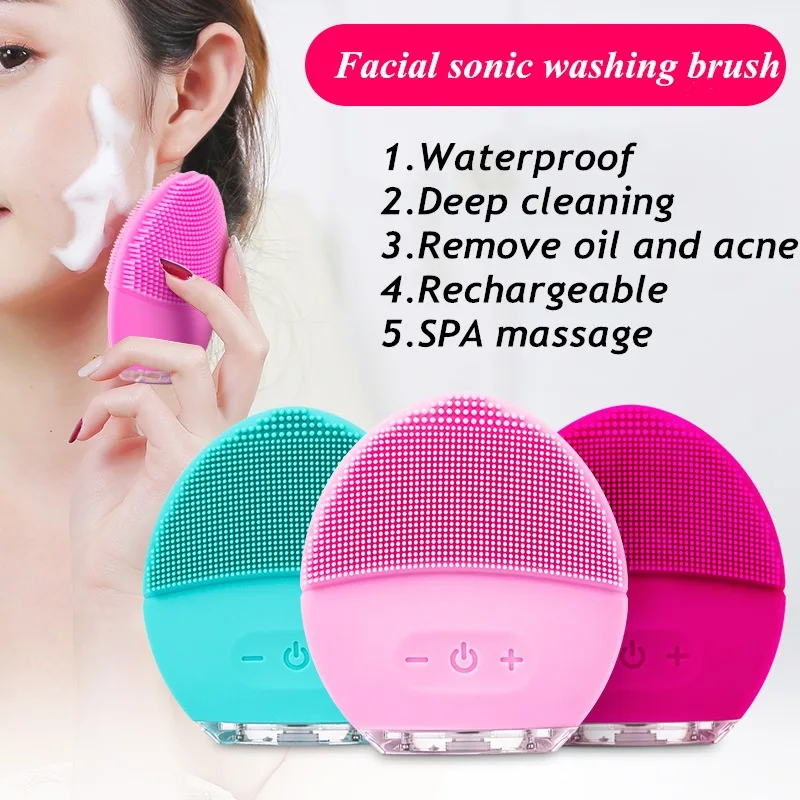 

New Waterproof Rechargeable Facial SPA Massage Face Deep Washing Silicone Brush Acne Pore Blackhead Remover Skin Care Tools