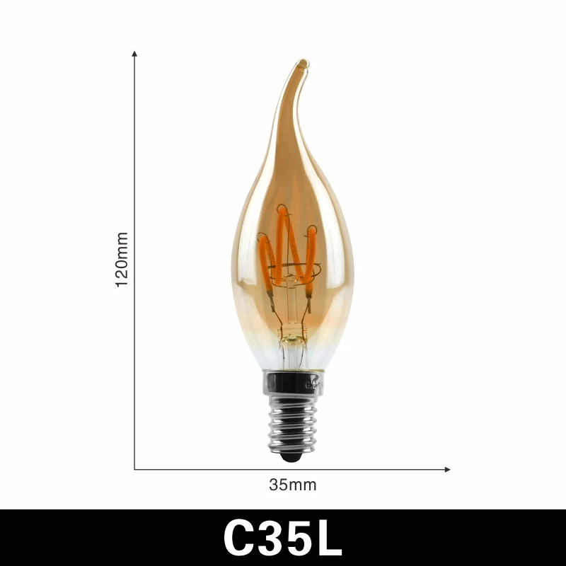 Ретро винтажная лампа Эдисона, 4 Вт, 220 В, лампа Эдисона с регулируемой яркостью, E14, E27, 2200 K, светодиодный светильник со спиральной нитью, лампа, светодиодный светильник в стиле ретро - Испускаемый цвет: C35L
