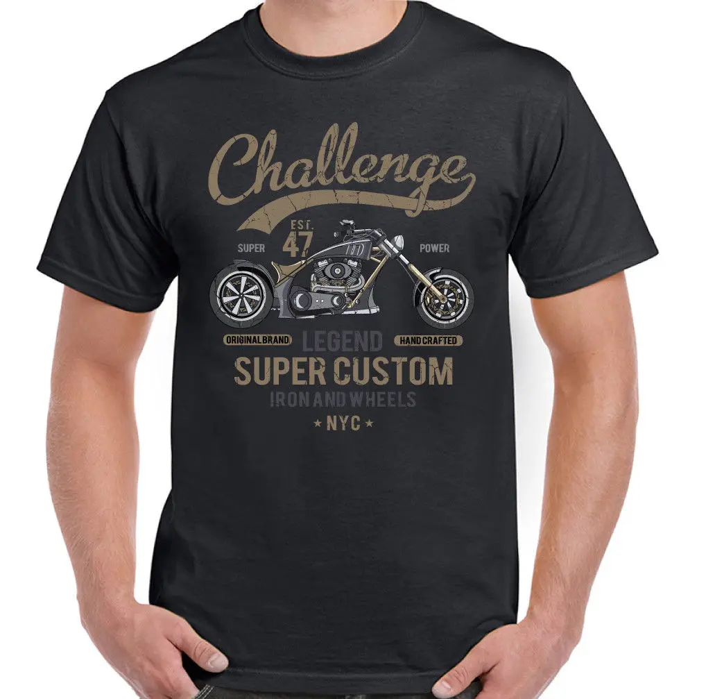 cheap 2019 Cool Challenge Legend Super Custom Mens Motorcycle T Shirt Motorbike Bike Chopper Tee