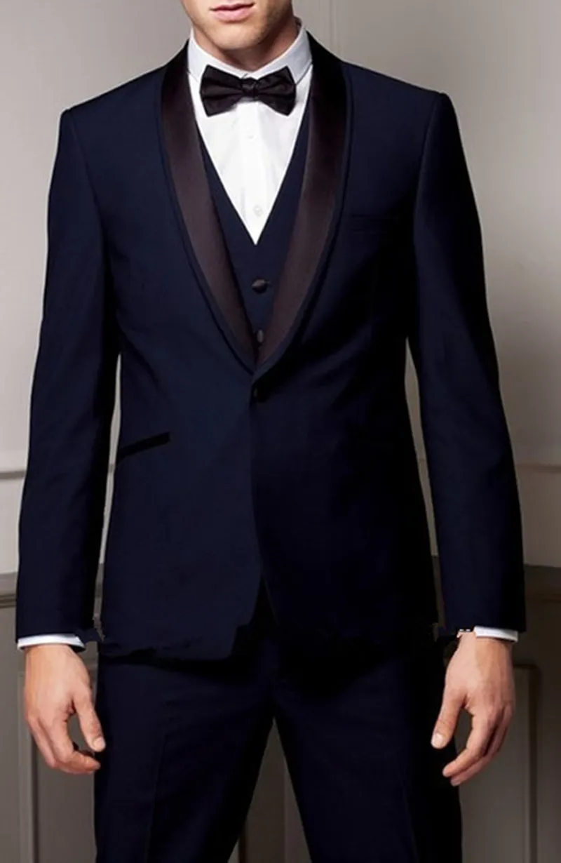 2017 Custom MADE TO MEASURE TAILORED BESPOKE NAVY BLUE BROWN SHAWL LAPEL 2 POCKET MEN SUITS (Jacket