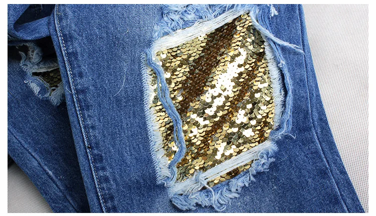 В европейско-американском стиле BF джинсы женские Повседневное Блёстки Мотобрюки свободные прямые жаждет весной отверстие лоскутные