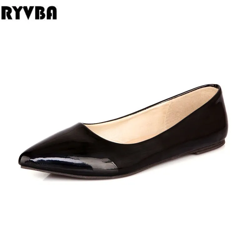 

RYVBA Women pointed toe flats 2019 spring summer patent PU flat shoes ladies woman womens elegant work party shoes plus size 4