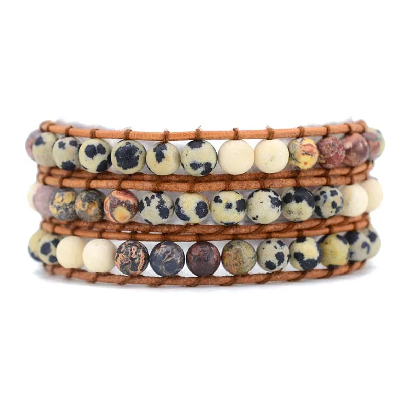 

Chakra Bracelet Jewelry Handmade Multi Color Natural Stone Leather Wrap Bracelet Couples Bracelets Creative Gifts