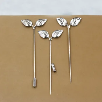 

12x32mm Blank Filigree Leaf Brooch Pins w/ a Stopper Hat Pins Safety-pin Settings Rhodium tone Plated Brooches Bases Findings