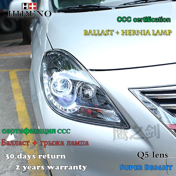 Налобный фонарь Hireno для Nissan Versa sunny 2010 2013 гг. светодиодные фары DRL ангельские линзы