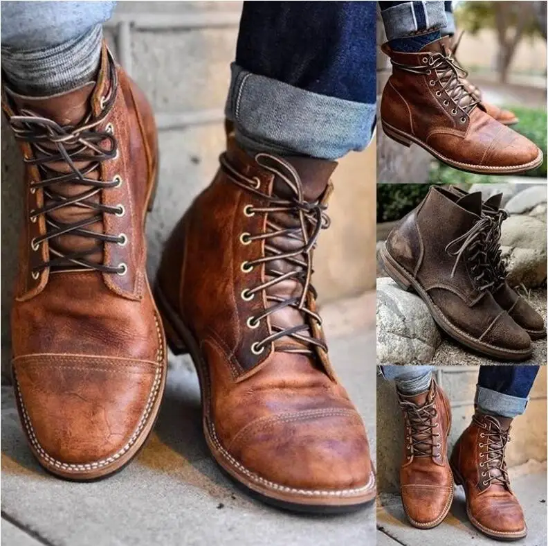 

High Quality British Men Boots Autumn Winter Shoes Men Fashion Lace-up Martin Boots Leather Male Botas Men's Motorcycle boots