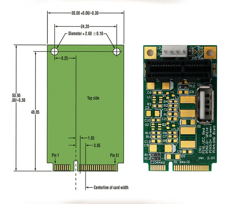 Mini PCI E для pci Express 1X с адаптером USB Riser Card 4Pin вход питания Поддержка USB 2,0 передача данных до 480 Мбит/с