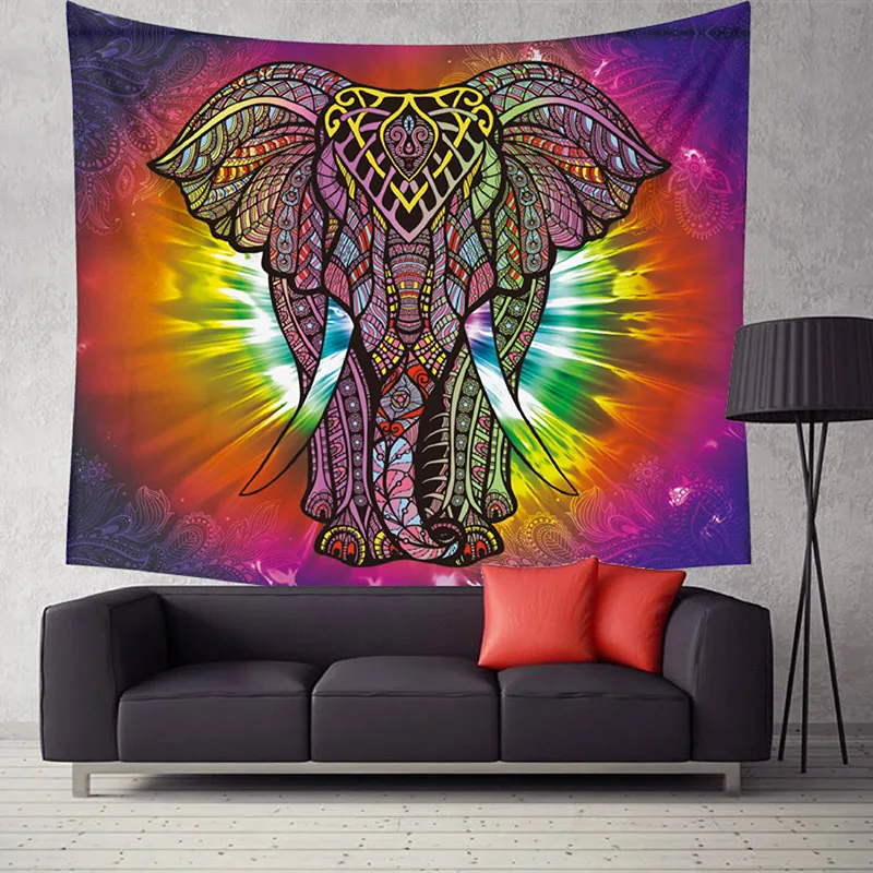 

2019 New 3 Sizes Colorful Psychedelic Elephant In Space Thin Polyester High Quality Mandala Printed Art Tapestries Beach Towel