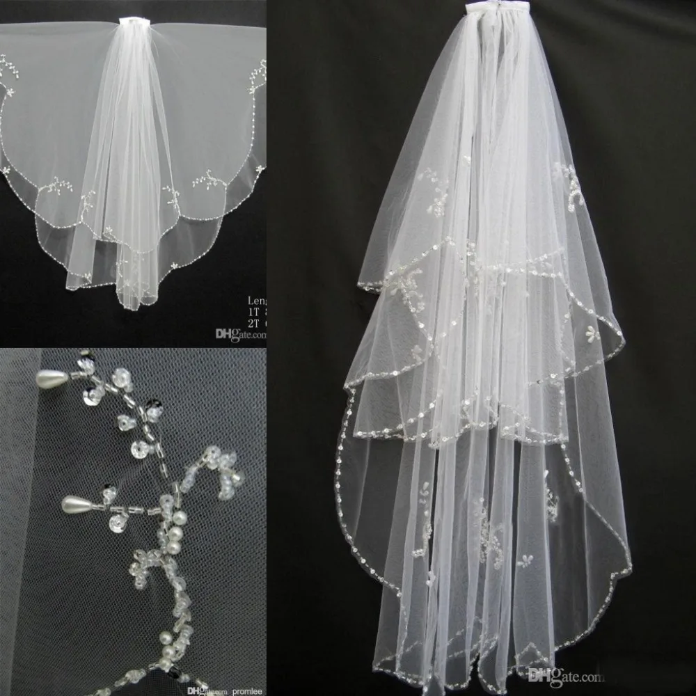 New Handmade beaded Beads Pearl White/Ivory 2T Wedding Bridal Veil with Comb 