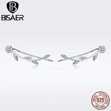 BISAER 925 пробы серебряные светящиеся листья дерева CZ серьги-гвоздики для женщин серьги из стерлингового серебра ювелирные изделия Brincos ECE266