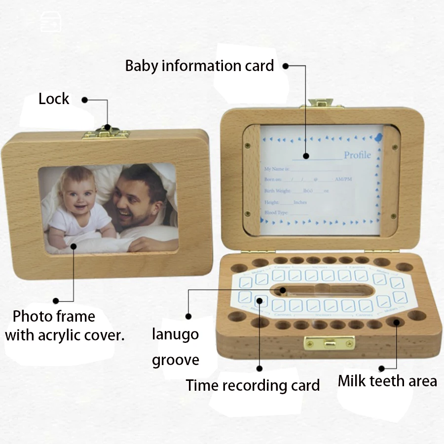 2 в 1 деревянная коробочка для молочных зубов + детская фоторамка английский текст ребенок дети зуб ящик для хранения Органайзер с