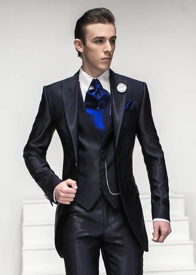 Top Selling/Custom Made. Nice Suit One button Navy Blue Men's Wedding ...