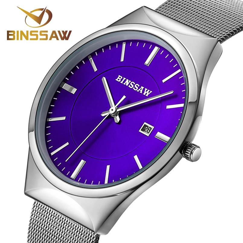 

BINSSAW Mens Watch Top Brand Luxury Ultra Thin Watch Men Waterproof Steel Male Clock Men Silver Casual Sport Quartz Wrist Watch