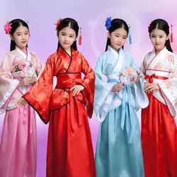 Hanfu обувь для девочек танцевальный костюм Китайский фестивальный наряд древних платье восточные сцены костюмы дети косплэй одежда DC1137