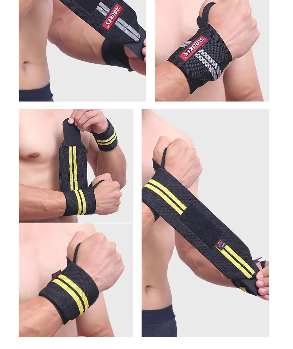 AOLIKES 1คู่สายรัดข้อมือสายรัดข้อมือยกน้ำหนักการฝึกอบรม Gym สายรัดข้อมือสายรัด Wraps Crossfit Powerlifting