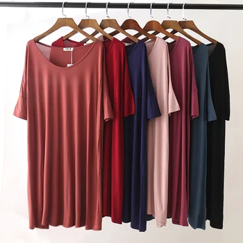 

Women Casual Night Dress Sleepwear Model V-Neck Half Sleeve Solid Nightgown Lounge Dress Female Solid Black Night Sleeping Dress