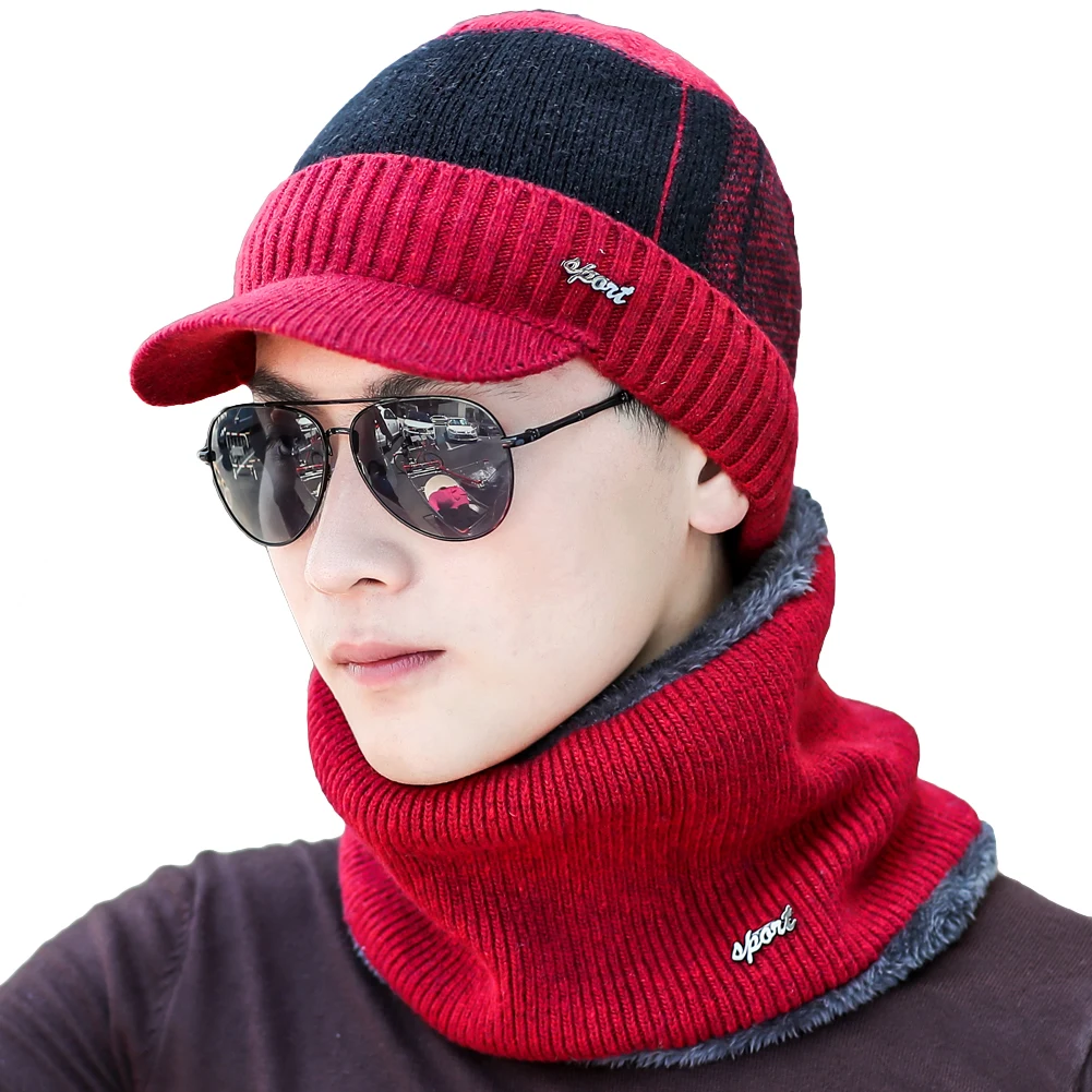 Winter Hats for Men Knitted Baseball Hat Ribbed Color Block Outdoor