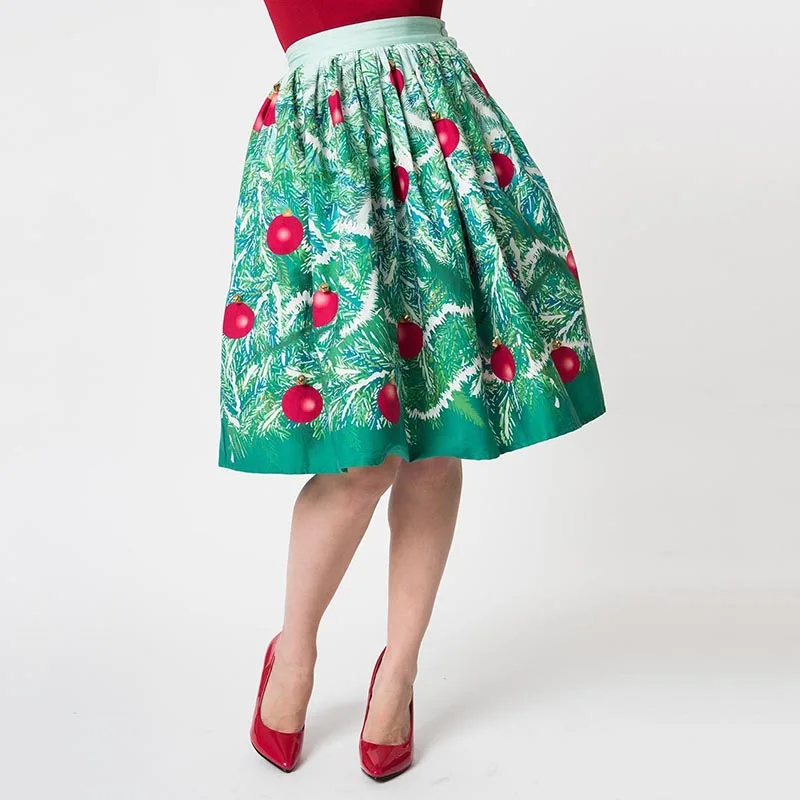 Плиссированные юбки с арбузом, Женская рождественская юбка с высокой талией, Harajuku, короткие юбки средней длины, вечерние коктейльные юбки - Цвет: 2